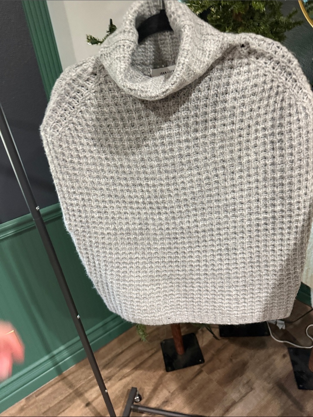 John + Jenn Light Gray Waffle Knit Turtleneck Sweater